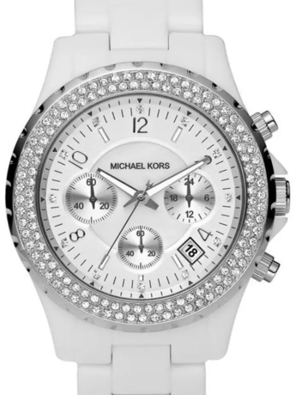 Michael Kors White Crystal-Trim Diamond Chronograph Watch Leather Box Bracelet - Picture 13 of 13